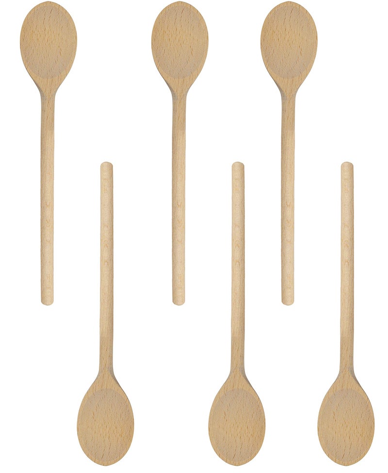 BICB 12 Inch Long Wooden Spoon Set by BICB | Natural Beechwood Mixing Spoons for Baking, Cooking & Stirring | Set of 6 Long Wooden Spoons | Cookware Sauce Spoons | Wood Mixing Spoon Set - Image 2